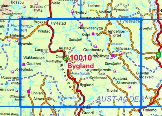 TOPO Wandelkaart 10010 - Bygland- Aust-Agder - Nordeca AS