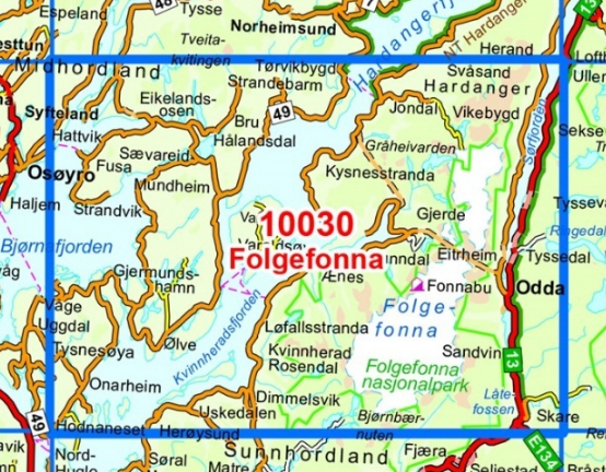 TOPO Wandelkaart 10030 - Folgefonna- Hordaland - Nordeca AS