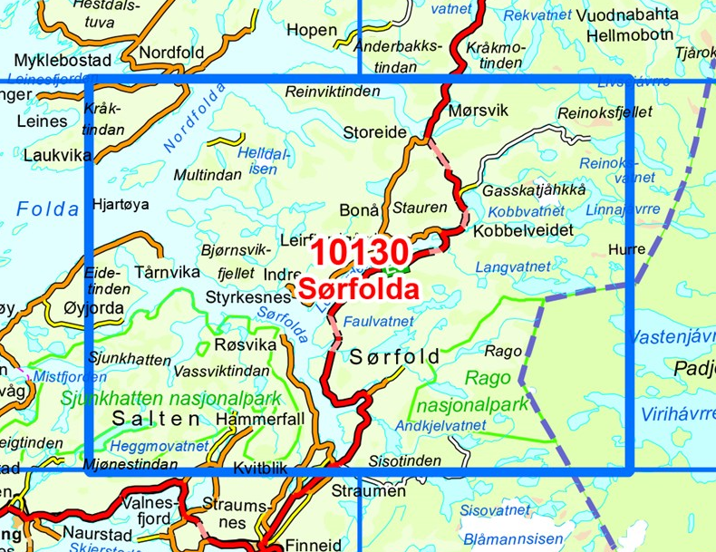 TOPO Wandelkaart 10130 - Sørfolda- Nordland - Nordeca AS