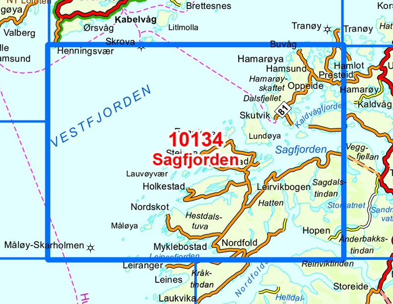 TOPO Wandelkaart 10134 - Sagfjorden Lofoten Nordland - Nordeca AS