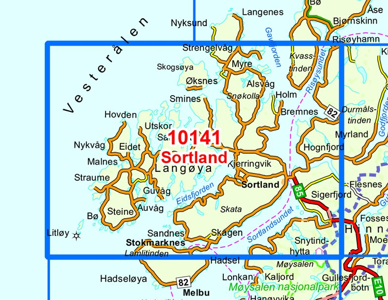 TOPO Wandelkaart 10141 - Sortland- Nordland - Nordeca AS
