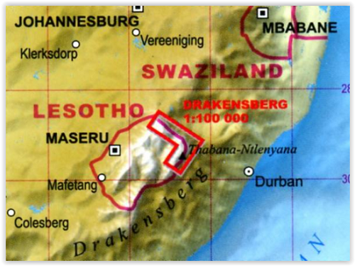 TOPO Wandelkaart - Drakensberg South Afrika - TerraQuest